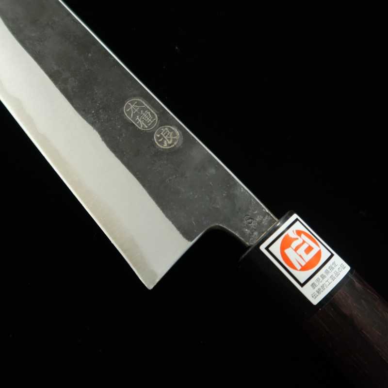 Gyuto IKENAMI HAMONO Shirogami No. 1 acabamento Kurouchi e cabo em cerejeira (210-270mm)