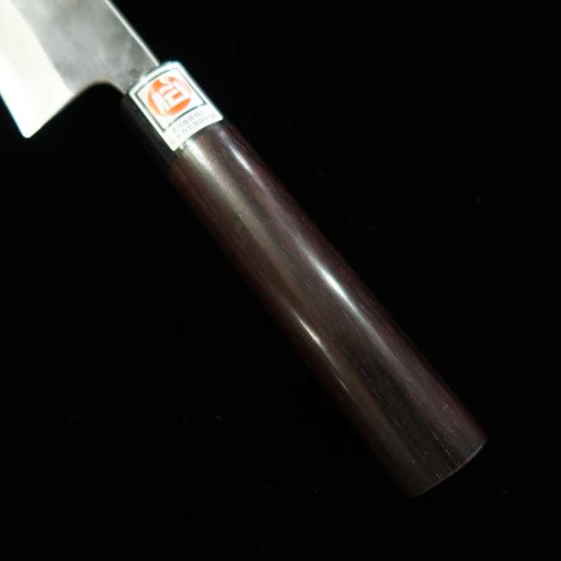 Gyuto IKENAMI HAMONO Shirogami No. 1 acabamento Kurouchi e cabo em cerejeira (210-270mm)