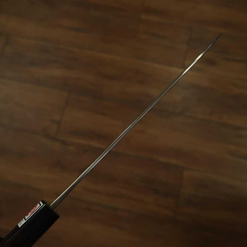 Gyuto IKENAMI HAMONO Shirogami No. 1 acabamento Kurouchi e cabo em cerejeira (210-270mm)