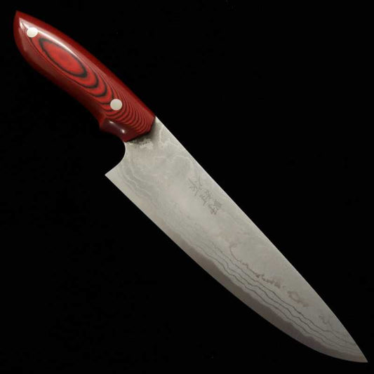 Kazuo Nomura cuchillo gyuto Aogami #2 forja Mokume mango micarta rojo (180/210mm)
