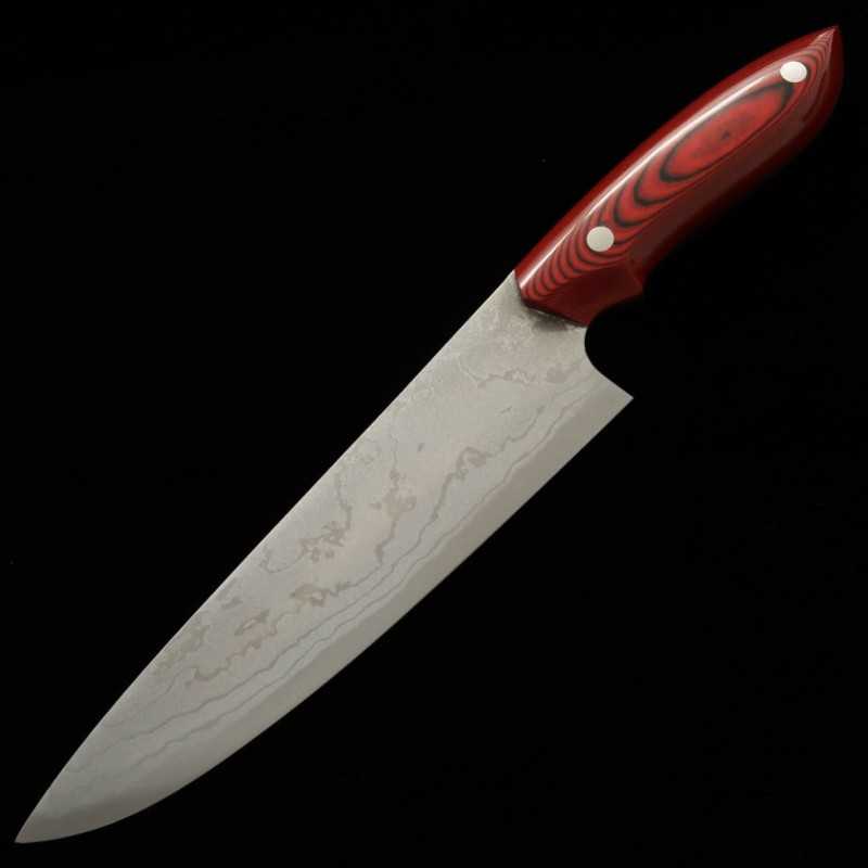 Gyuto Kazuo Nomura Shirogami No. 2 Sumi-Nagashi with Red Micarta Handle (180/210mm)