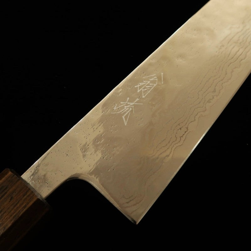 Kiritsuke Gyuto HADO Okina Ryu 440C Hammered Damascus Black Oak Handle (210mm)