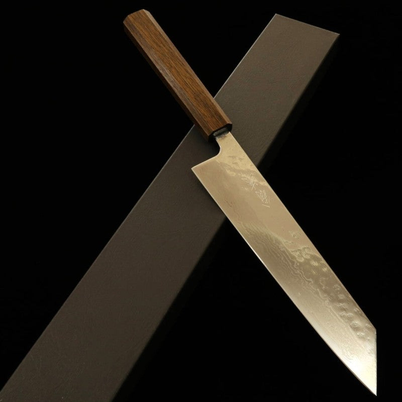 Kiritsuke Gyuto HADO Okina Ryu 440C Hammered Damascus Black Oak Handle (210mm)