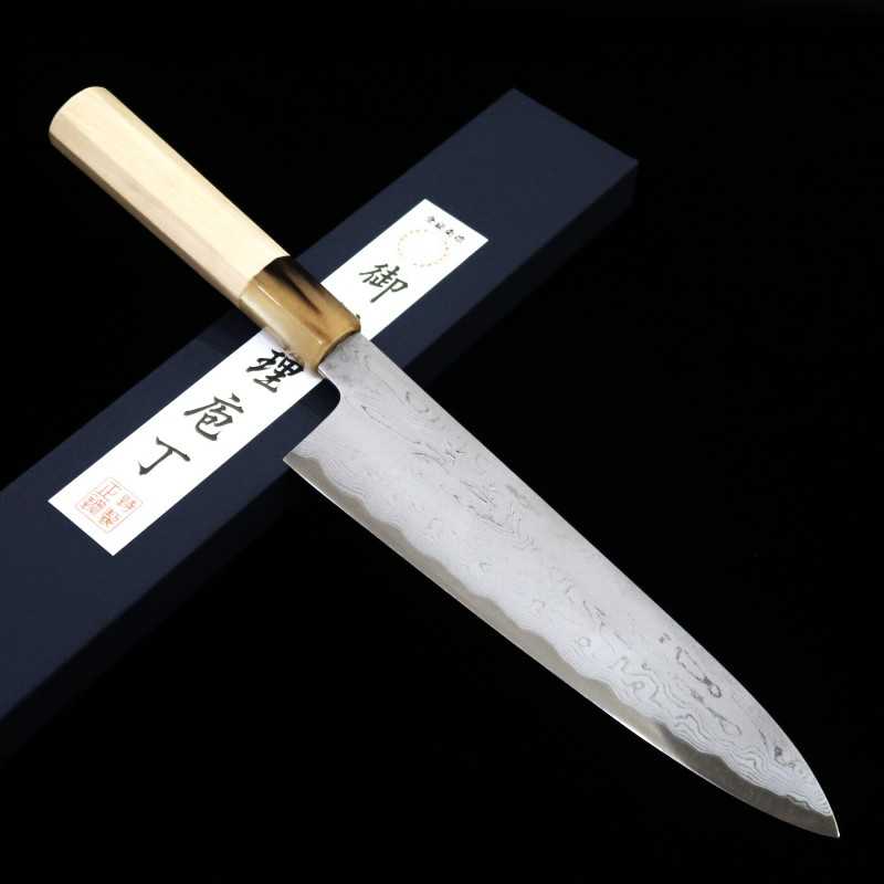 MIURA Obidama Damas, acier bleu n°1, couteau de chef, manche octogonal en magnolia (210/240 mm)