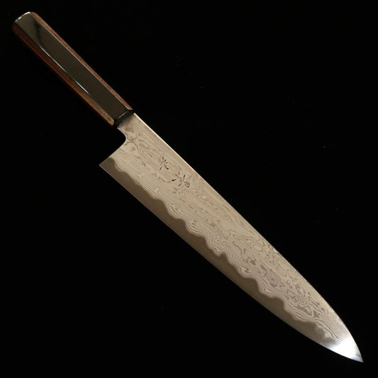 Kagekiyo KAGEKIYO Hoja Azul Nº1 Damasco, tinte gris, mango kuro-ro, cuchillo japonés para carne (240 mm)