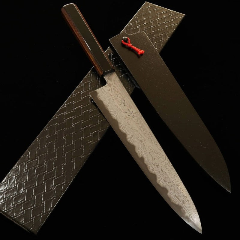 Kagekiyo KAGEKIYO Hoja Azul Nº1 Damasco, tinte gris, mango kuro-ro, cuchillo japonés para carne (240 mm)