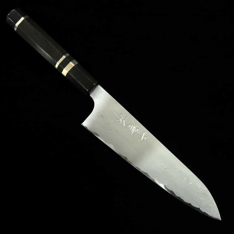 Gyuto NIGARA aogami no.2 y damasco, virola de plata y mango de ébano (210mm)