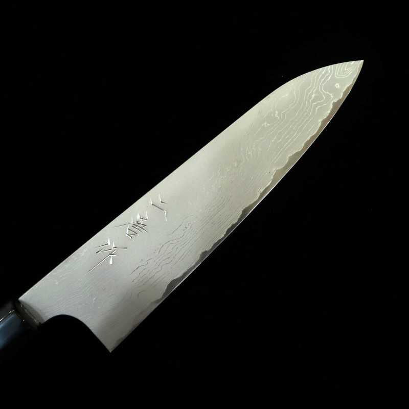 Gyuto NIGARA aogami no.2 y damasco, virola de plata y mango de ébano (210mm)