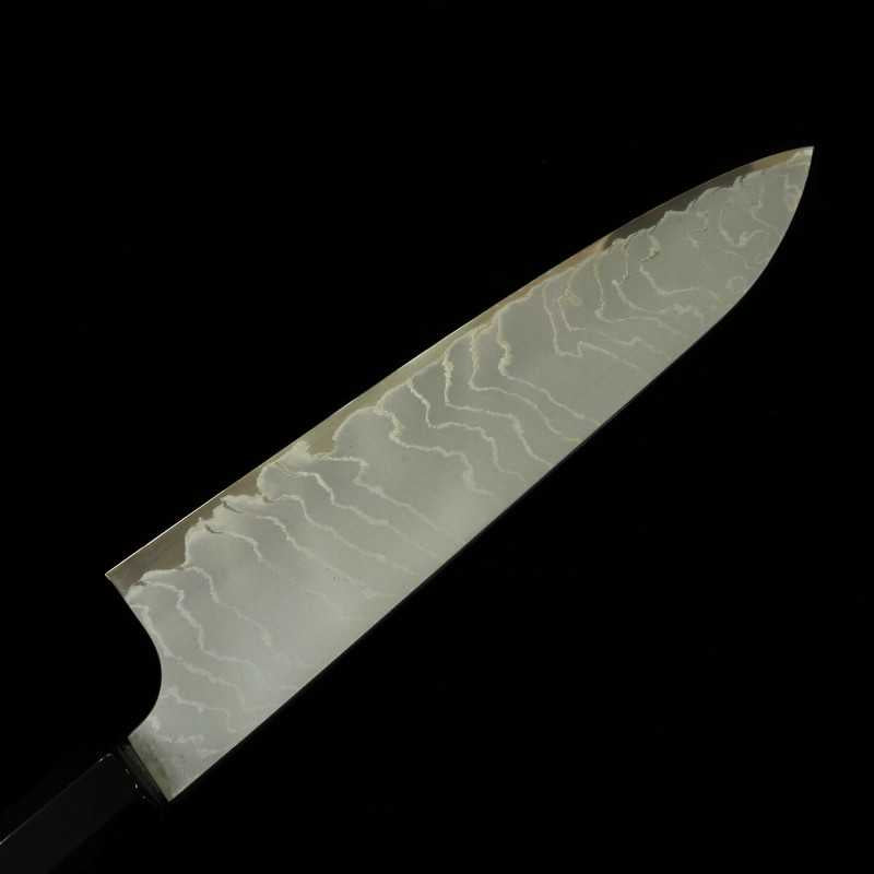 Gyuto NIGARA aogami no.2 y damasco, virola de plata y mango de ébano (210mm)