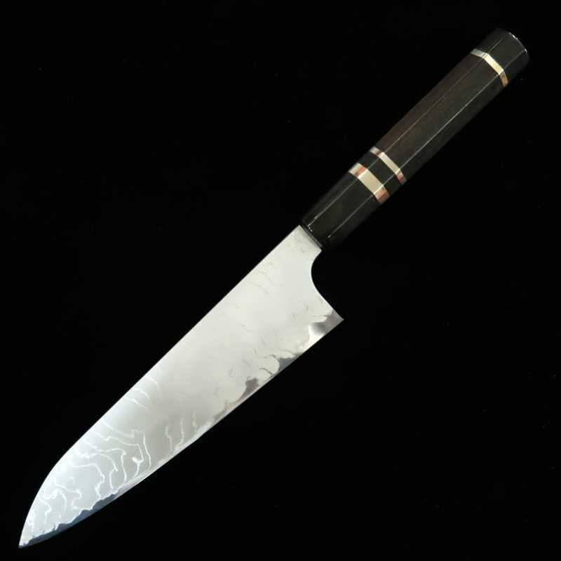 Gyuto NIGARA aogami no.2 y damasco, virola de plata y mango de ébano (210mm)