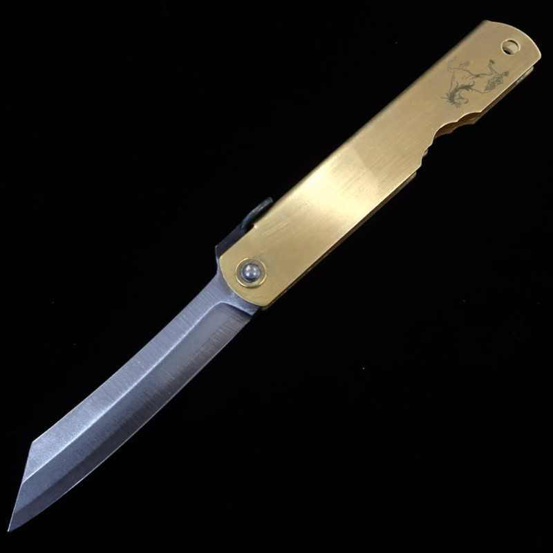 KANEKOMA Higonokami Aogami Incrustation laiton Série du zodiaque - Cheval - (73mm)