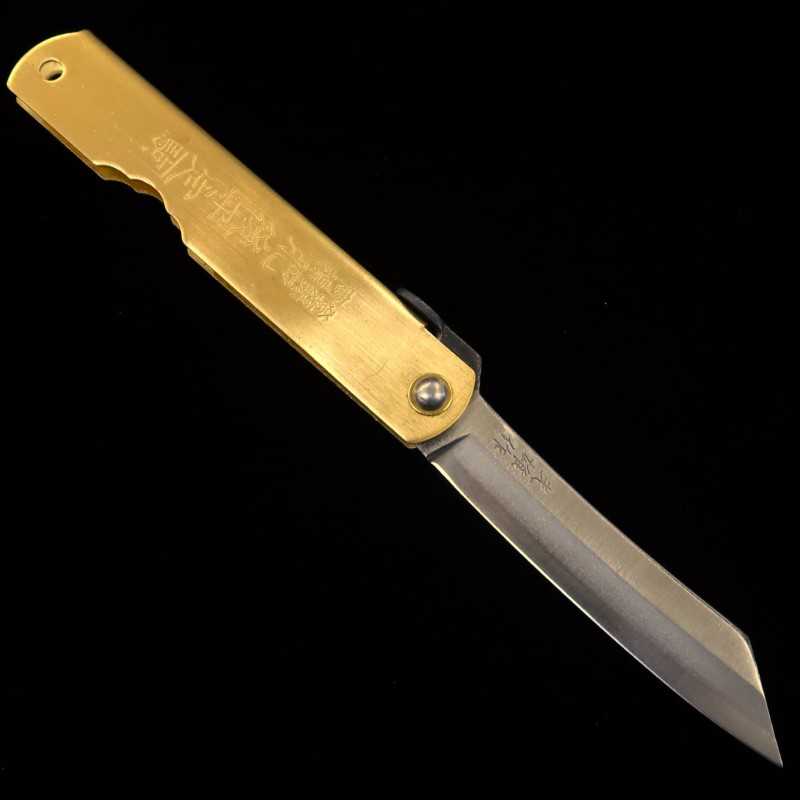 Japanese folding knife HIGONOKAMI Blue steel Warikomi Brass Handle Zodiac Series - Monkey - (73mm)