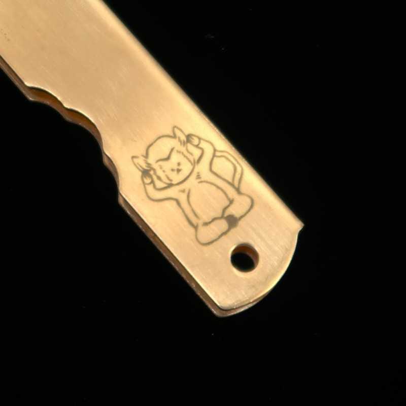 Japanese folding knife HIGONOKAMI Blue steel Warikomi Brass Handle Zodiac Series - Monkey - (73mm)