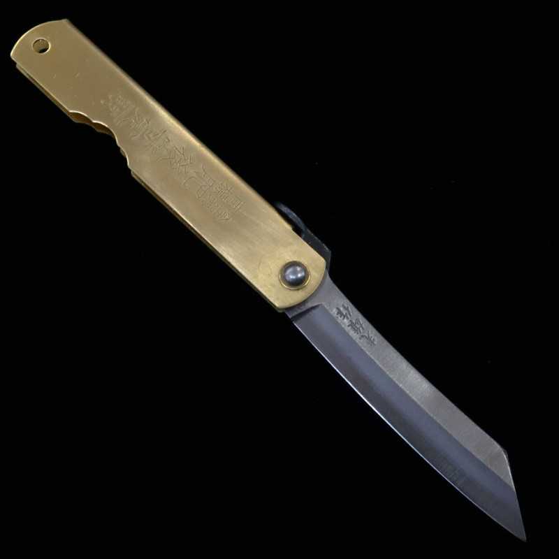 Japanese Folding knife HIGONOKAMI Blue Steel Brass Handle Zodiac Series - Rooster - (73mm)