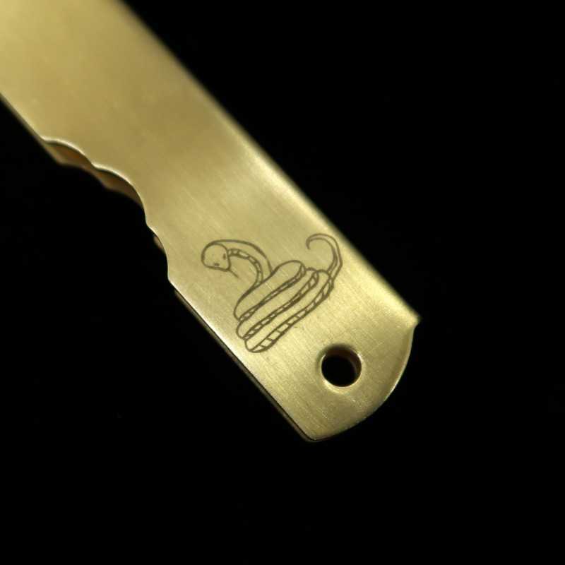 Japanese folding knife Seisakusho HIGONOKAMI Blue steel Split Brass Handle Zodiac Series - Snake - (73mm)