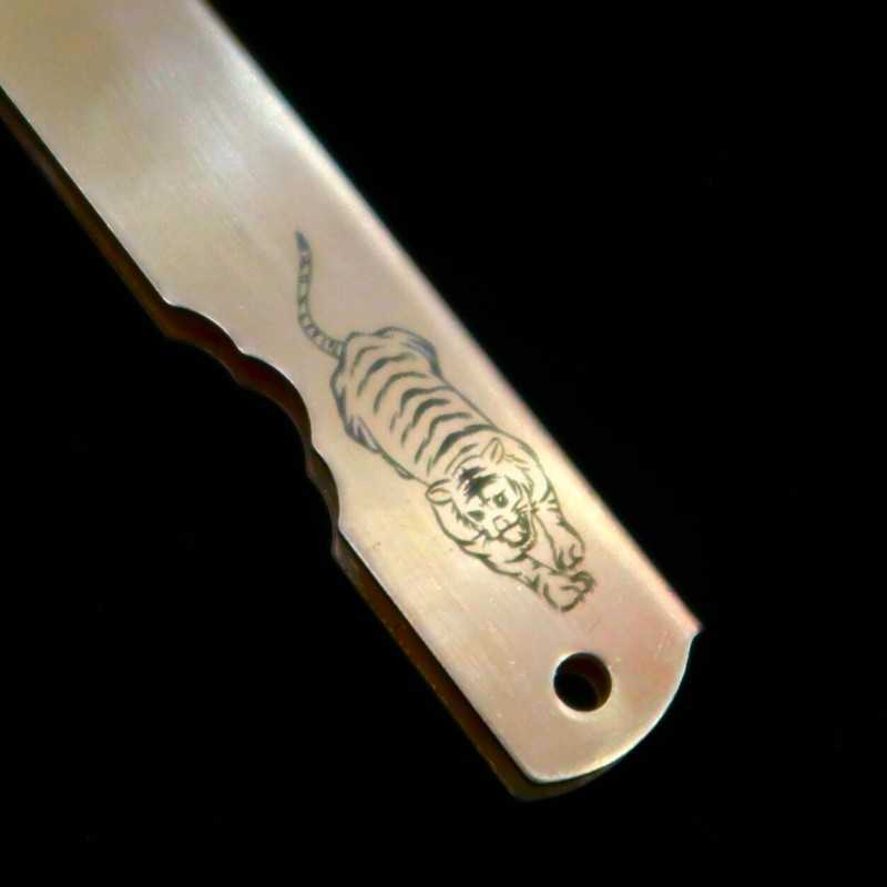 Japanese folding knife HIGONOKAMI Blue steel Split Brass Handle Zodiac Series - Tiger - (72mm)