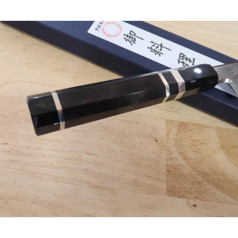 Yanagiba MIURA Obidama VG-10 Flat mirror finish Kansho with double wheel ebony silver wrapping octagonal handle (270/300mm)