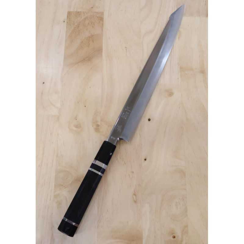 Yanagiba MIURA Obidama VG-10 Flat mirror finish Kansho with double wheel ebony silver wrapping octagonal handle (270/300mm)