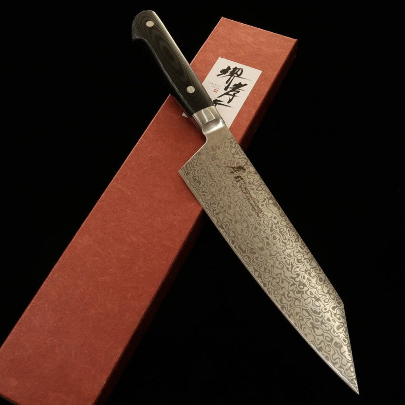 SAKAI TAKAYUKI Gyuto forme Ken Coreless Damas Manche Micarta (190 mm)