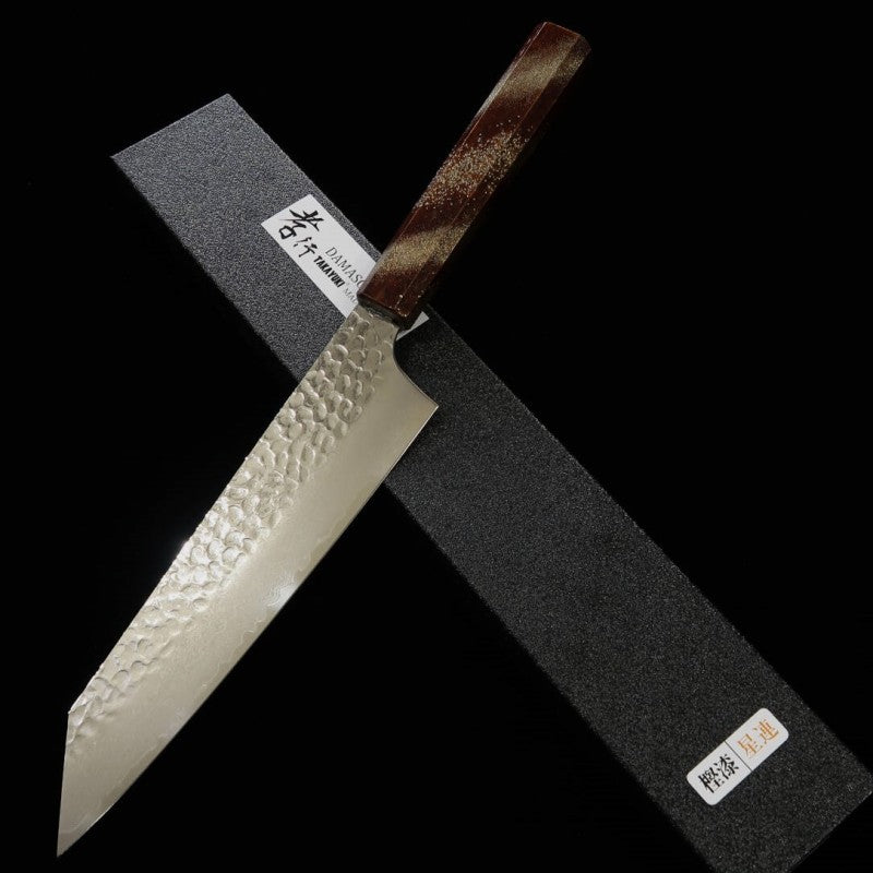 Sakai Takayuki HOSHIREN Gyuto à pointe VG10 Damas 33 couches Manche en chêne laqué (190 mm)