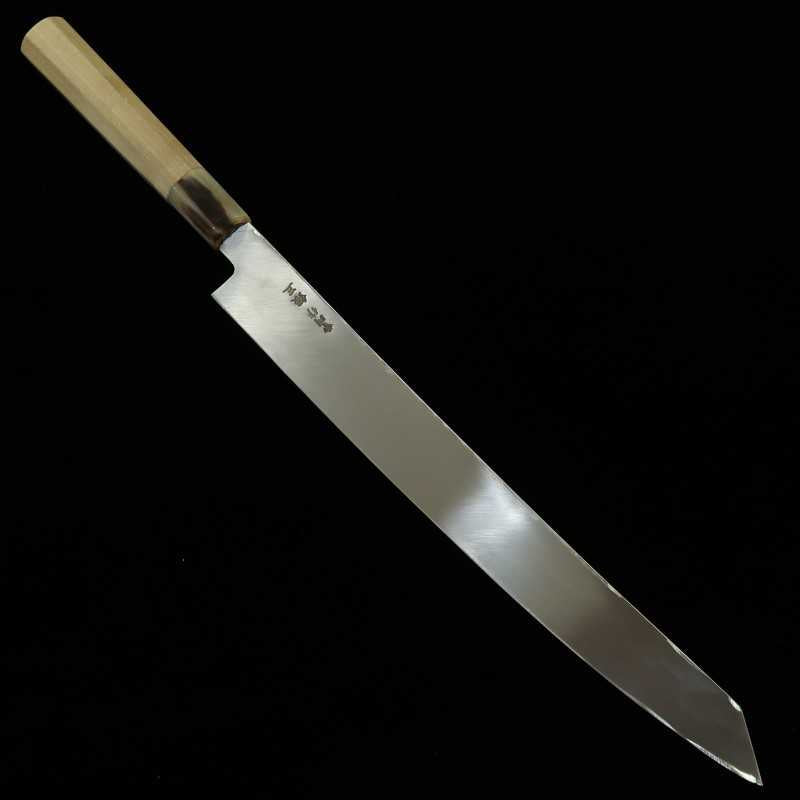 MIURA Obidama, acier Gin-san n°3, finition miroir, lame Kiritsuke Yanagiba, manche octogonal en corne de buffle blanc, pour gaucher (270/300mm)