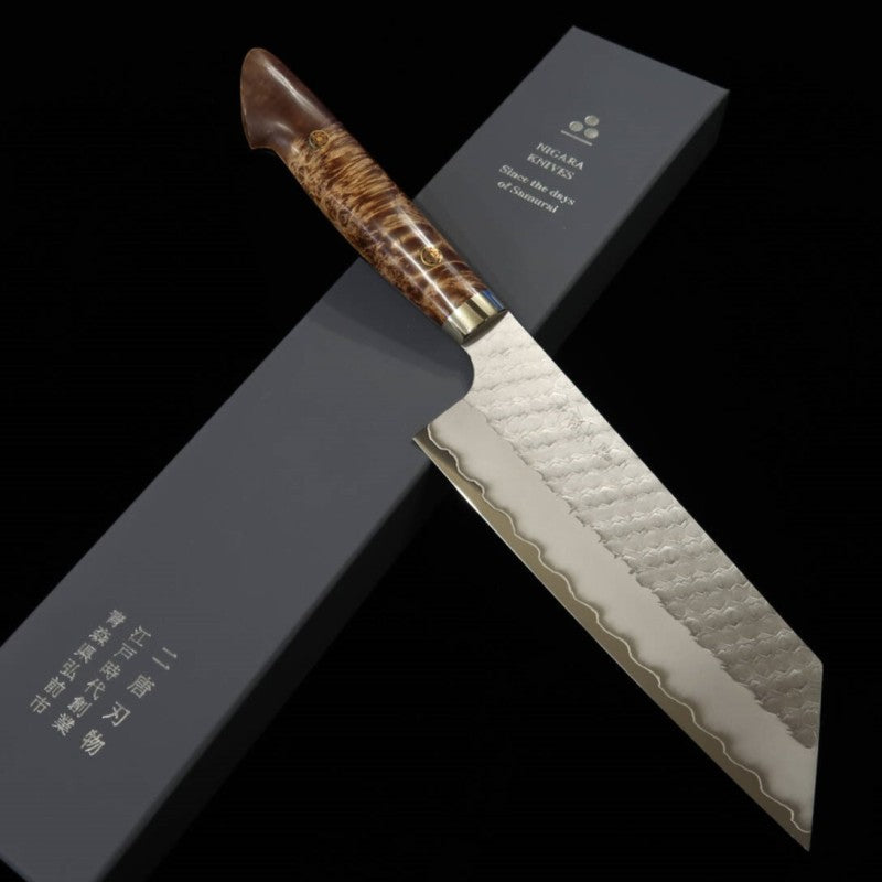 NIGARA SG2 poli, martelé, Nakiri Kirituke, manche custom (180 mm)