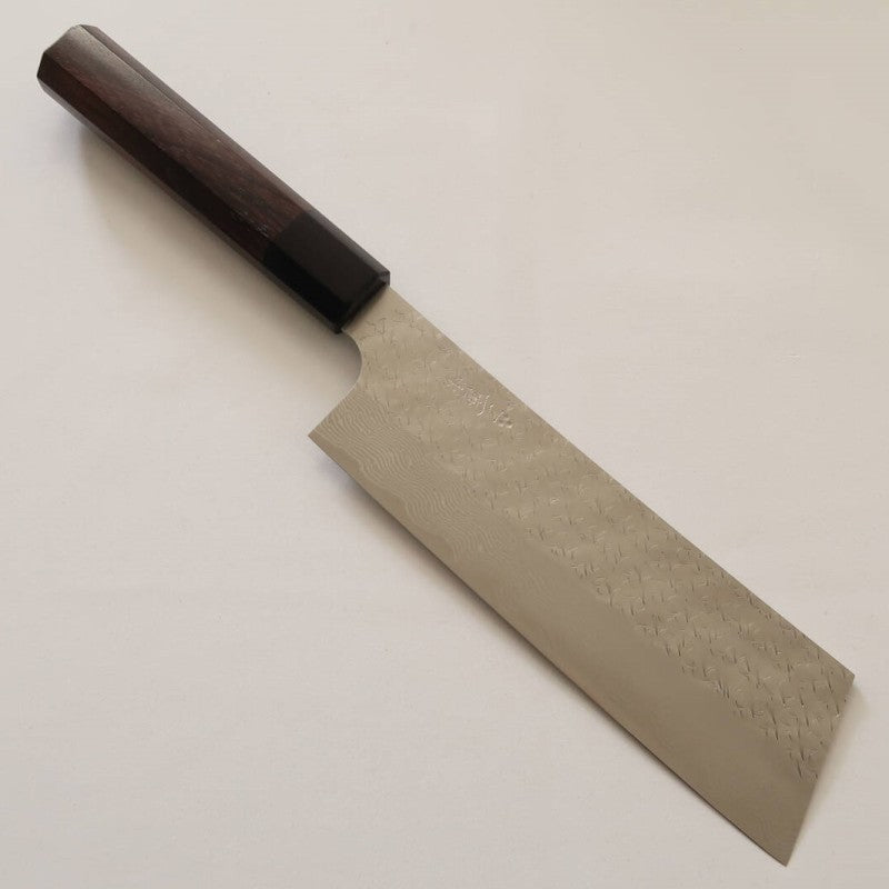 Nigara Hamono NIGARA SPG STRIX, damas martelé, Kiritsuke Nakiri, manche en bois de rose (180 mm)