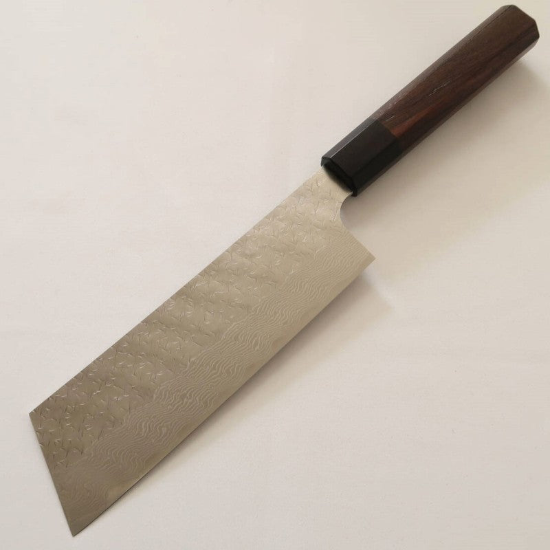 Nigara Hamono NIGARA SPG STRIX, damas martelé, Kiritsuke Nakiri, manche en bois de rose (180 mm)