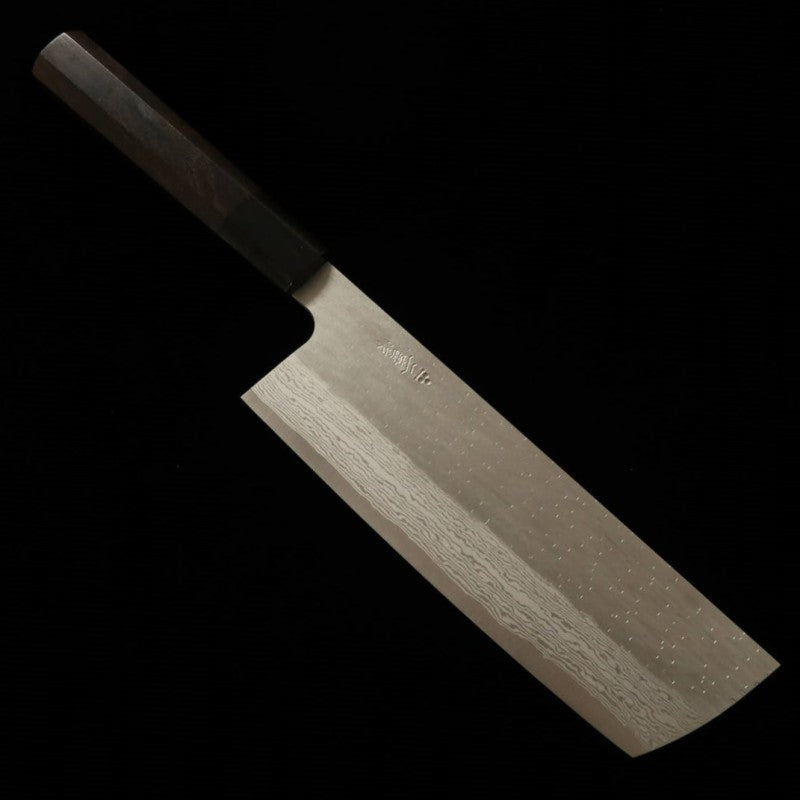 二唐刃物鍛造所NIGARA VG XEOS 槌目ダマスカス 菜切 黒檀柄(180mm)