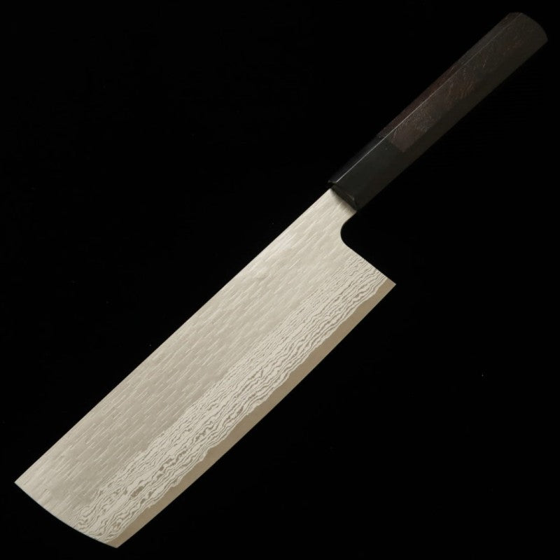 二唐刃物鍛造所NIGARA VG XEOS 槌目ダマスカス 菜切 黒檀柄(180mm)