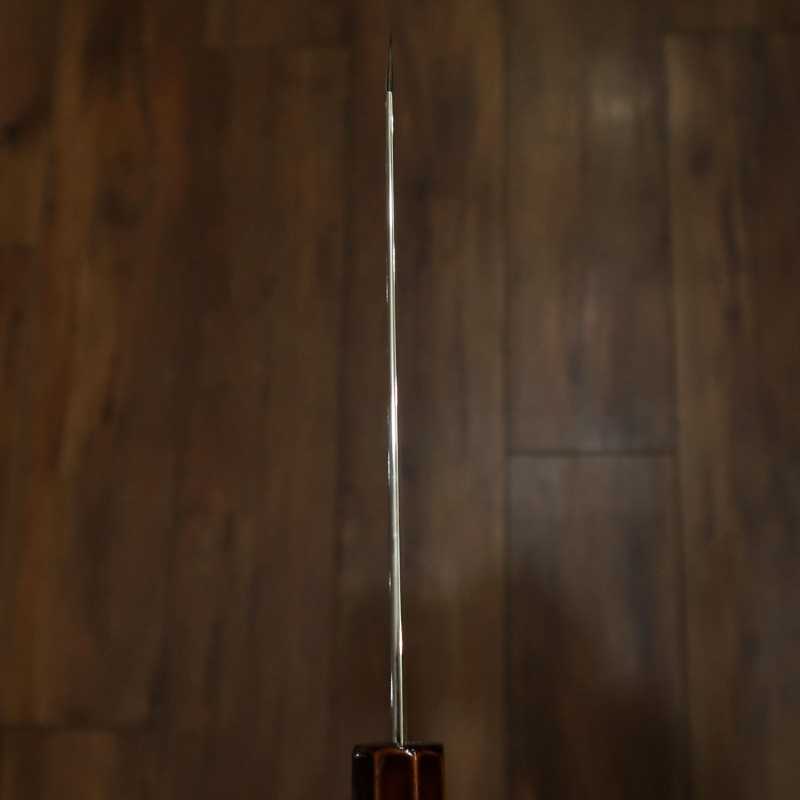 HADO Hamon en acier Gin-san n°3, Damas, Santoku kiritsuke, manche octogonal en cerisier laqué naturel (180mm)