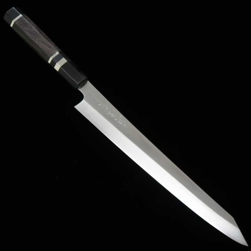 Tadokoro Hamono TADOKORO HAMONO Makoto, acabado espejo, Gin-san número 3, Kirituke Sujihiki, mango de ébano con virola de plata (270 mm)