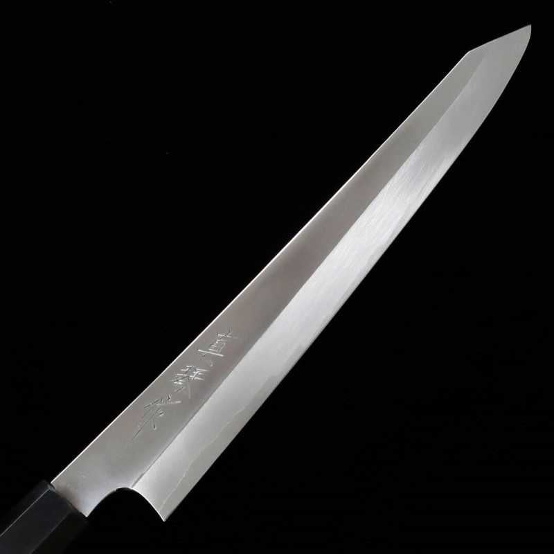 Tadokoro Hamono TADOKORO HAMONO Makoto, acabado espejo, Gin-san número 3, Kirituke Sujihiki, mango de ébano con virola de plata (270 mm)