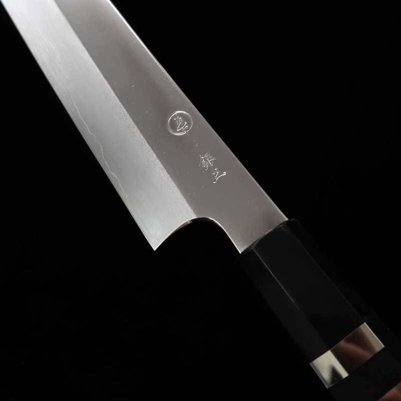 Tadokoro Hamono TADOKORO HAMONO Makoto, acabado espejo, Gin-san número 3, Kirituke Sujihiki, mango de ébano con virola de plata (270 mm)