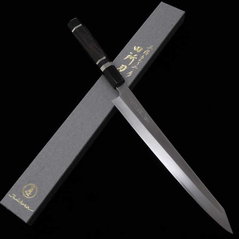 Tadokoro Hamono TADOKORO HAMONO Makoto, acabado espejo, Gin-san número 3, Kirituke Sujihiki, mango de ébano con virola de plata (270 mm)