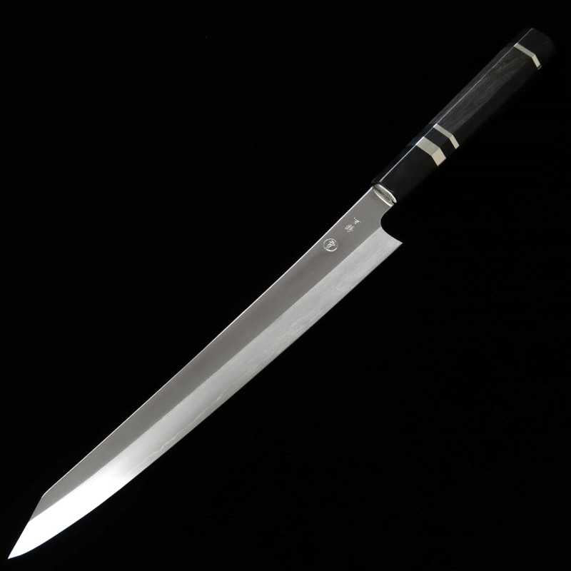 Tadokoro Hamono TADOKORO HAMONO Makoto, acabado espejo, Gin-san número 3, Kirituke Sujihiki, mango de ébano con virola de plata (270 mm)