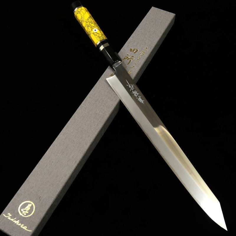 Tadokoro Hamono Makoto, acabado espejo, Aogami nº2, Kiritsuke fileteador, mango personalizado (300 mm)
