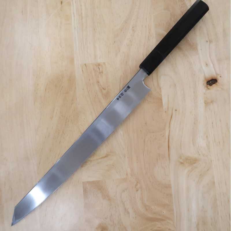 Miura Obidama Acier blanc n°2 切付柳刃 Finition miroir Manche octogonal en ébène (270/300 mm)