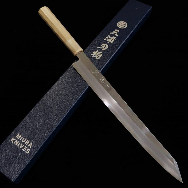 Miura Kiritsuki Yanagiba Obidama Ginsan Mirror Finish Magnolia Handle (300mm)
