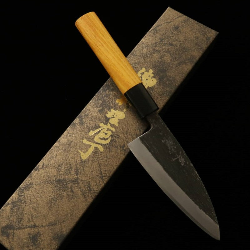 Miura Petit Deba, acier bleu n°2, épaisseur 4 mm, manche en orme (105/120 mm)