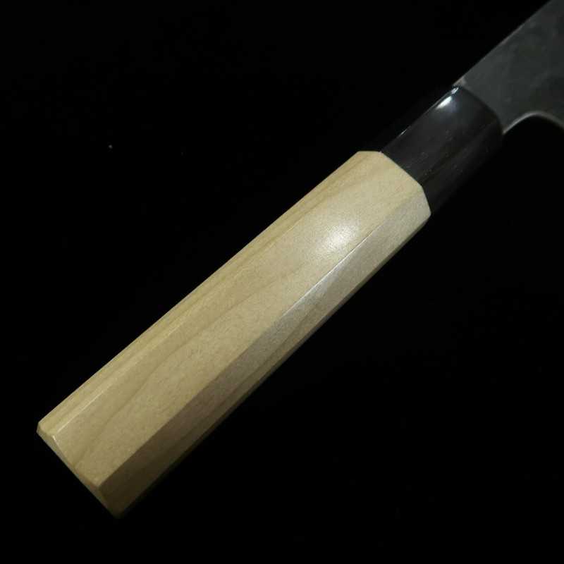 Nakiri SAKAI KIKUMORI Kikuzuki Shirogami No.2 acabado negro, mango octogonal de magnolia y cuerno de búfalo (180mm)