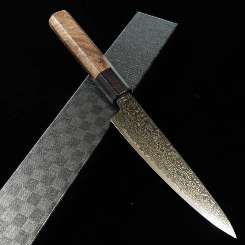 Petty KAGEKIYO ZA-18 damasco ennegrecido, mango octogonal de nogal (150 mm)