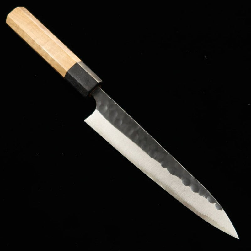 Petty MASAKAGE Pebble - Aogami Super Hammered Black Finish Magnolia Octagonal Handle (150mm)