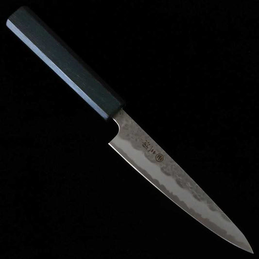 三浦  MIURA 白紙一号 ステンレス割り込み 鎚目 ペティ 藍八角柄 (135mm)