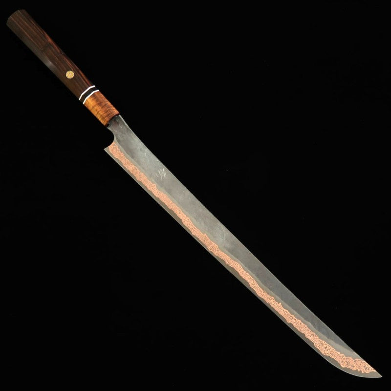 Hajime Yorokobi SLD Damas noirci, manche en ébène, Sujihiki à bout arrondi (450 mm)