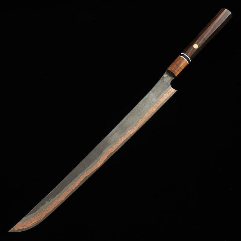 Hajime Yorokobi SLD Damas noirci, manche en ébène, Sujihiki à bout arrondi (450 mm)