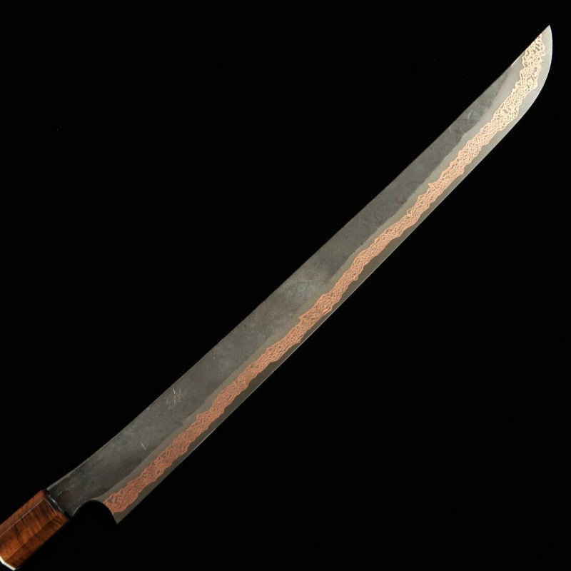 Hajime Yorokobi SLD Damas noirci, manche en ébène, Sujihiki à bout arrondi (450 mm)