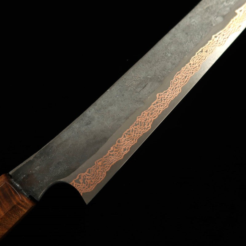 Hajime Yorokobi SLD Damas noirci, manche en ébène, Sujihiki à bout arrondi (450 mm)