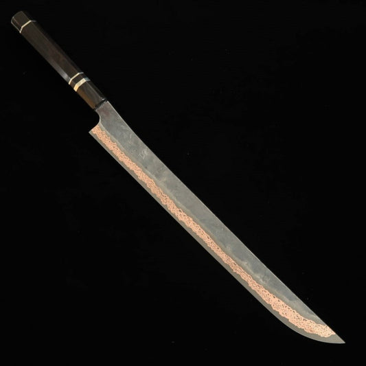 初心 ヨロコビ  SLD 黒打ちダマスカス 黒檀銀巻柄 先丸筋引 (390mm)