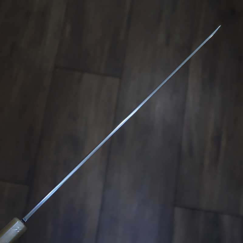 Takohiki Mizu Honyaki SUISIN Shirogami nº 1 acabamento espelhado bainha laqueada incluída cabo em ébano forjada por Ikeda (300mm)